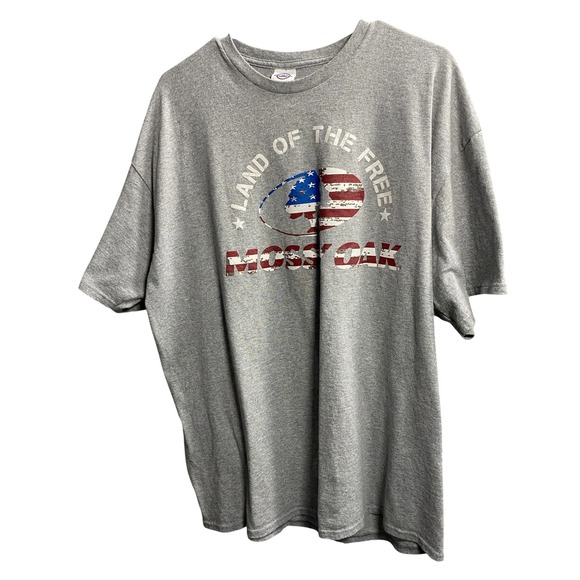 Mossy Oak Other - Mossy Oak T Shirt Mens 2XL Gray Land of the Free American Flag Graphic Tee Delta